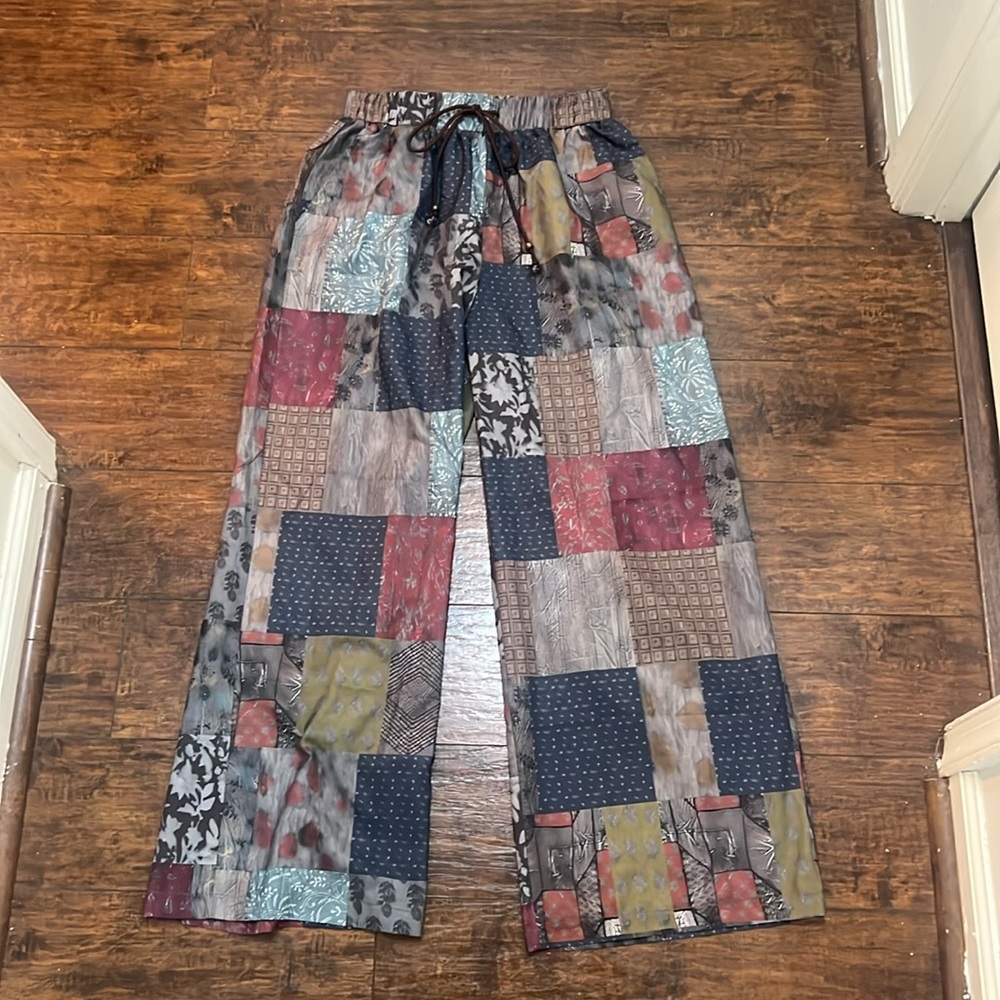 EUC- Patchwork Printed Style Wide-Leg Pants